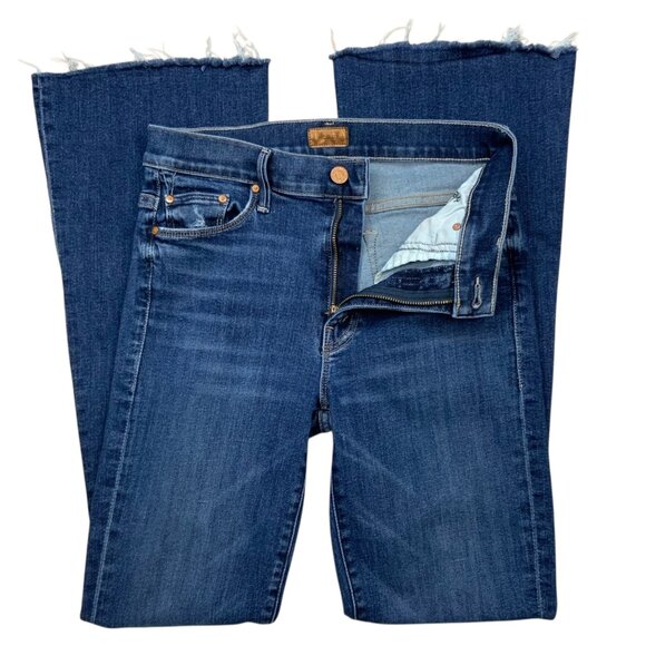 Mother The Weekender Fray Jean 27 Teaming Up Blue Mid Rise Flare Leg Zip Fly - Picture 3 of 14